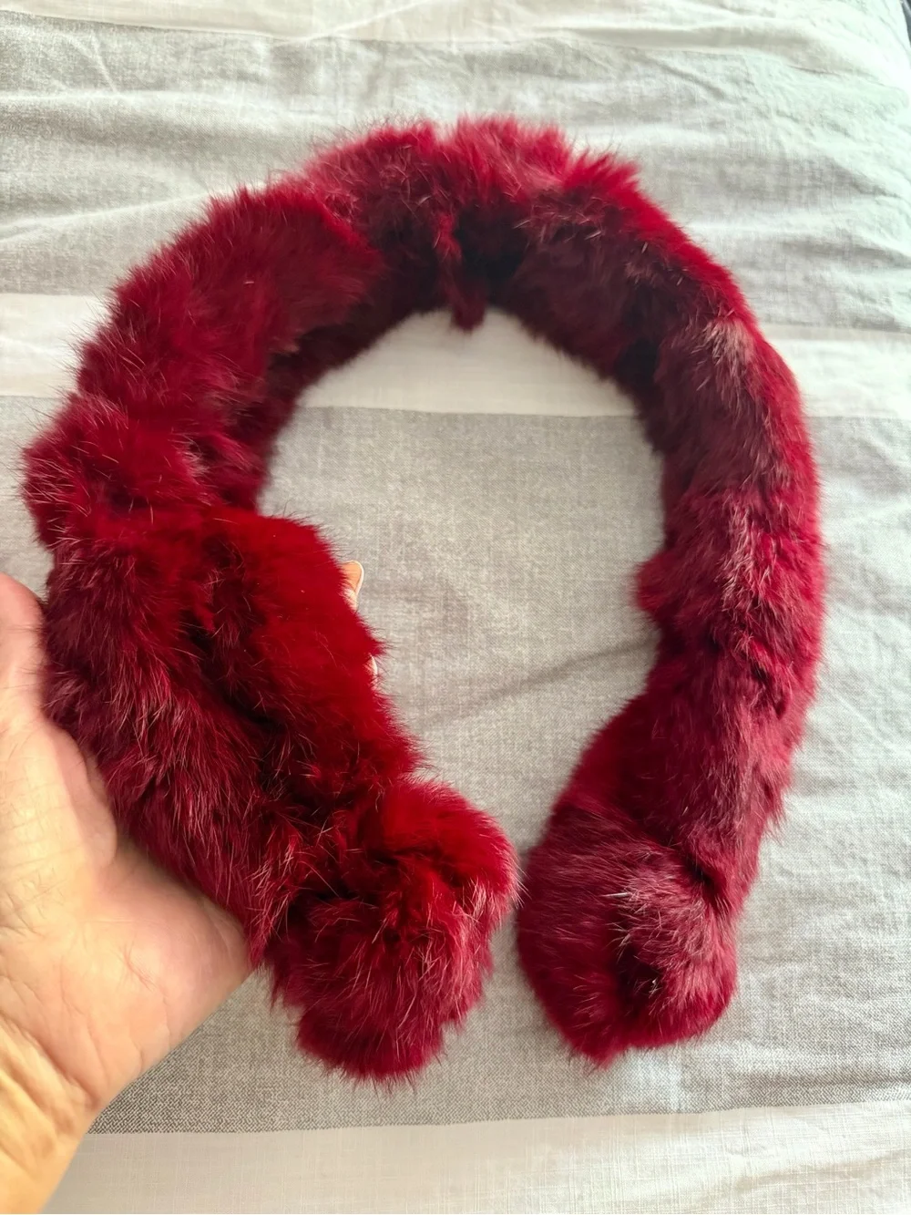 Peebles Rabbit Fur Neck Scarf - handcrafted Burgundy